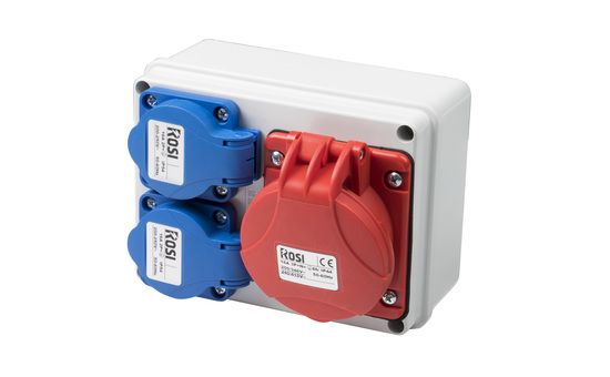 Socket outlet box RS6417, 16A, 1x5P + 2xSchuko