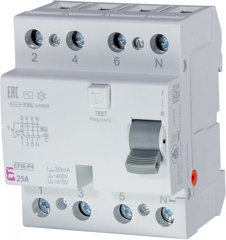 Residual current circuit breakers RCCB, EFI6-P4 AC 25 / 0.03A