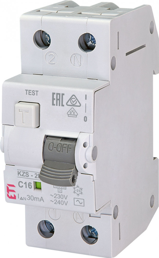 Residual current circuit breakers with overcurrent protection KZS-2M AC C16 / 0.03A
