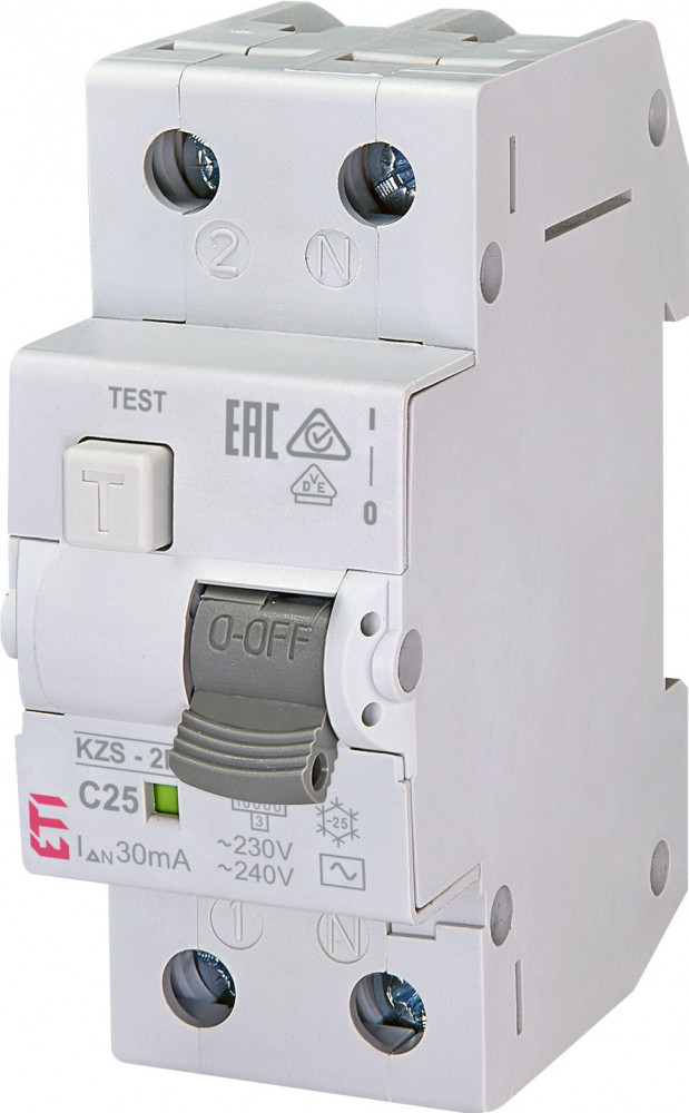 Residual current circuit breakers with overcurrent protection KZS-2M AC C25 / 0.03A
